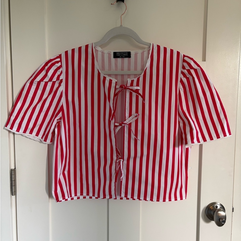 Brunette The Label Poplin Tie Up Top Size M/L - Picture 2 of 6